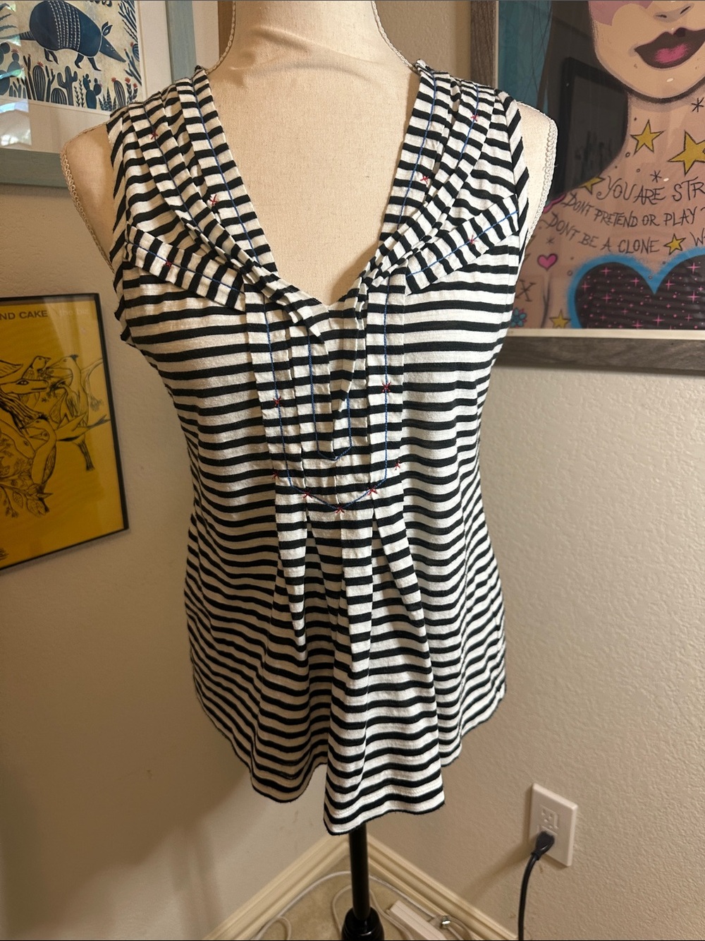 Anthropologie postmark Striped Sleeveless V-Neck Top - Black & White